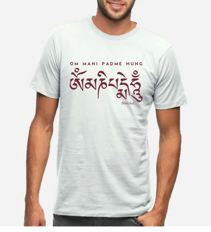 T-Shirt - OM MANI PADME HUNG dolphin color with maroon print