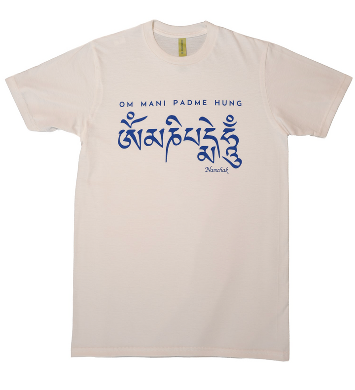 T-Shirt - OM MANI PADME HUNG off white with navy print