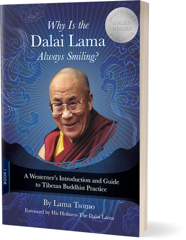 Blue book cover with photo of His Holiness the Dalai Lama